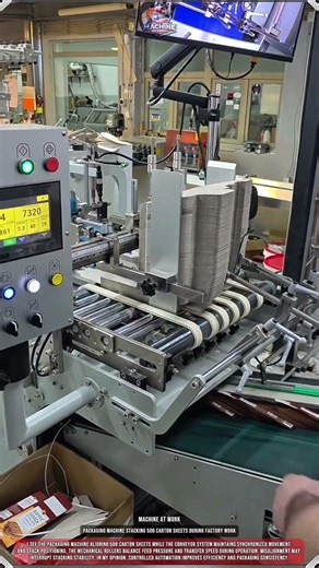 Packaging Machine Stacking 500 Carton Sheets During Factory Work