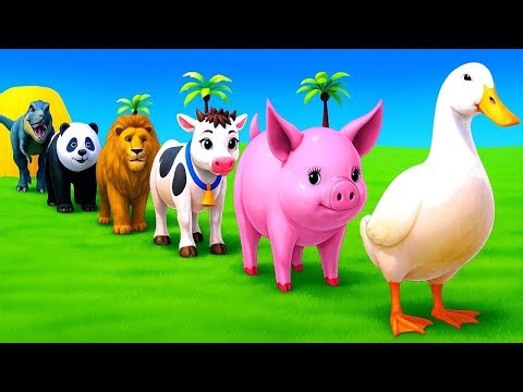 Long Slide Game With Elephant Gorilla Buffalo Hippopotamus Tiger - 3d Animal Game - Funny 3d Animals