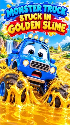 😱 Monster Truck STUCK in GOLDEN SLIME! 🚛💛 Tow Truck Rescue #Shorts #nurseryrhymes #kidssongs