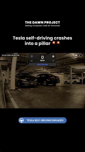 Watch Tesla self-driving v14.3.10 crash straight into a pillar while exiting a parking space, damaging the Tesla! 🚨🚨🚨 Elon Musk’s defective software should be banned. ❌❌❌ #Tesla #ElonMusk #FSD #SelfDriving #Technology