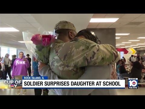 US Army soldier surprises daughter at school after being deployed for 9 months