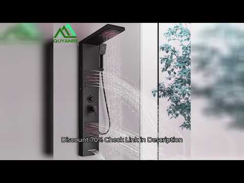 Black LED Shower Panel Tower System Rain Waterfall Shower Column Hydroelectricity Massage Body Spa B