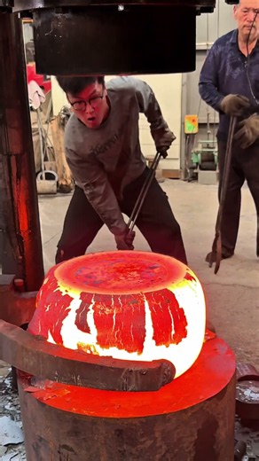 Inside the forging factory The process of shaping steel billets using a press #forging #process