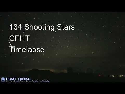 [NO CIRCLES] Timelapse of 134 shooting stars and meteors, in 4 hours from CFHT, Hawaii.
