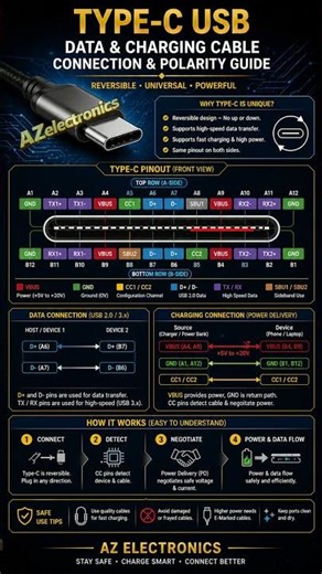 Type-C USB Cable Connector Connections & Details | Complete Guide (Pinout + Working)