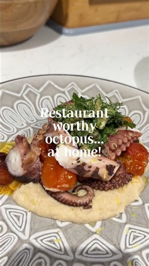 Charred Octopus with Butter Bean Purée, Salsa Verde & Roasted Cherry Tomatoes