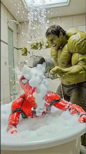 Spider-Man and Hulk Take a Bath in a Bathtub.#marveltoys#hulk#spiderman #hola #shorts