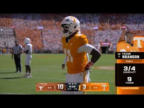 QB Faizon Brandon exits Texas-Tennessee briefly after big hit | ESPN College Football