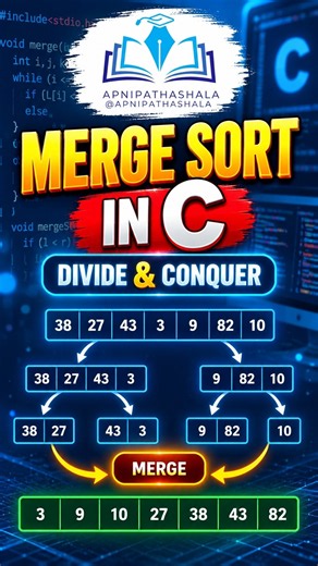 Merge Sort in C | Sorting Algorithm Explained with Example 🔥