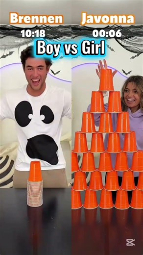 Boy vs Girl Cup Stacking Challenge 😱 Who Wins in 10 Seconds?!