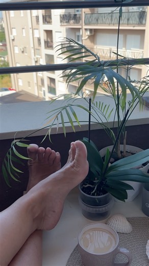 Barefoot on the Terrace | Feet Stories | Coffee Time ☕️🦶🌿 #feet #toes #feetshorts #barefoot