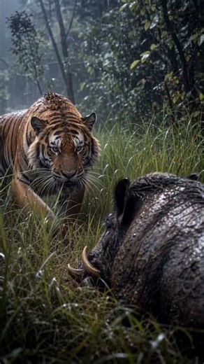 🐅 Tiger Hunts Giant Wild Boar! 😨 Jungle Chaos #viral