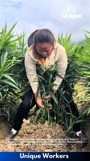 Agricultural Harvesting: Farmer Manually Pulling and Harvesting Ginger Roots from Field
