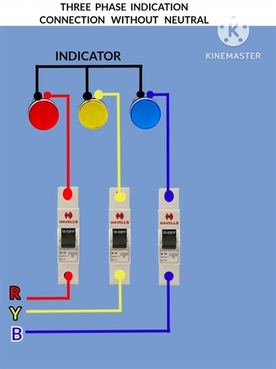 Three phase indicator connection without neutral #threephasedolstarter #threephase #shorts