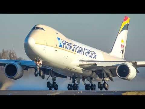 BOEING 747 DEPARTURE with a HYBRID LIVERY - B747 Only! Landing, Departure ... (4K)