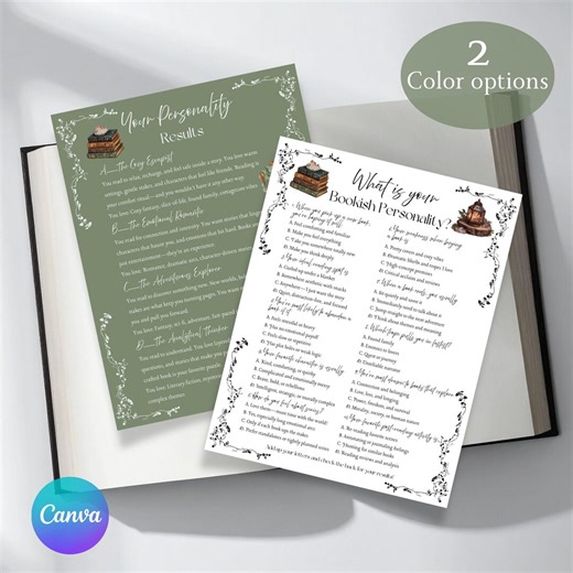 Bookish Personality Quiz Printable | Book Club Icebreaker Game | Book Lover Party Activity | Editable Canva Template | Bc30 - Etsy Australia
