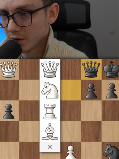 Sac the bishop !! Even though pawn and bishop protected each other like for ever, we push the pawn and sacrifice both! They cannot take either, but when they dont take, we promote to a new queen. #chess