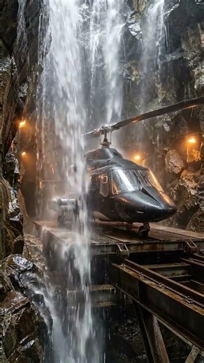 Hidden in a cave at undisclosed location, Airwolf is being postioned to take off