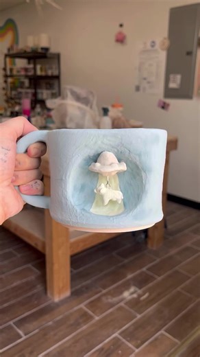cow abduction mug 👽🛸🌀✨ glazed using @americanartclay night rain phase glaze and velvet underglazes 🤘🏼 #howiamaco #aliens #fyp #fypシ゚viral #cowabduction #alienabduction #mugshot #pottery #ceramics #amacoglaze #madeinaskutt #artistsoftiktok #ceramicstudio #ceramicsoftiktok #sculpture #potters #fypシ