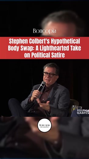 Boncopia on Instagram: "Stephen Colbert's Hypothetical Body Swap: A Lighthearted Take on Political Satire In a recent viral clip from an appearance on Pod Save America, comedian Stephen Colbert answered a fun "body swap for 24 hours" question with a punchy joke: he'd choose the President and simply resign. Late-night comedy has long used humor to comment on current events, and this quip quickly spread online, sparking a mix of laughs, debates, and strong reactions across social media. Some found
