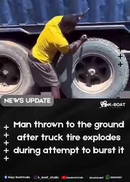 Man Thrown to Ground by Exploding Truck Tire After Puncture Attempt