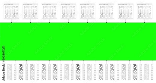 Sci-fi digital computer screen with technical text data and green screen placeholder