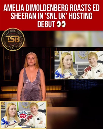 Amelia Dimoldenberg poked fun at Ed Sheeran during her hosting debut on the British version of Saturday Night Live on September 26. While reflecting on her career and the famous people she has interviewed, including Idris Elba and Cher, she also referenced Elmo, who she has also interviewed, as the “world-famous redheaded puppet with a hand up his arse telling him what to say.” Before showing a photo of herself with Sheeran and adding, “No, the other one.” 👀😲 [CC: 📹 @ snluk]