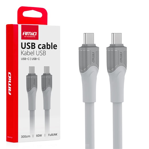 AMiO USB 2.0 Cable USB-C male - USB-C 60W Λευκό 3m 04293