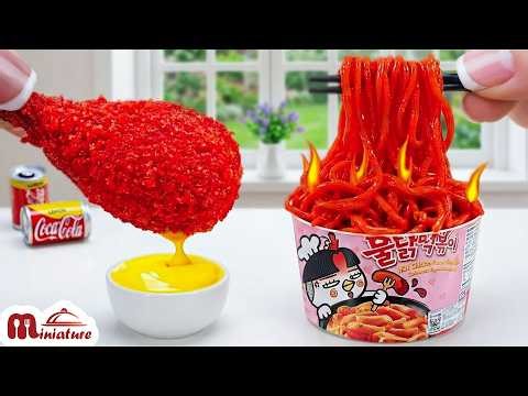 🍜 So Crunchy Mini Fried Chicken Thigh With Carbonara Buldak Ramen Recipe | ASMR Cooking Mini Food