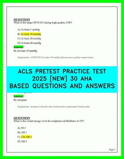 ACLS PRETEST PRACTICE TEST 2025 NEW 30 AHA BASED QUESTIONS AND ANSWERS EXAM REVIEW 2025 UPDATE 2025
