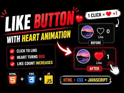 Clickable Like Button with Heart Animation ❤️ | HTML CSS JavaScript Tutorial