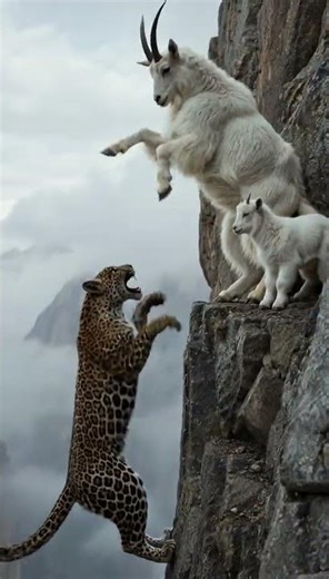 Brave Mountain Goat Protects Her Baby From Leopard Attack