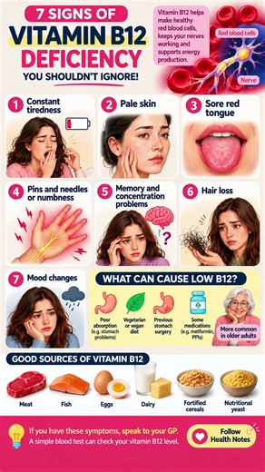 🩷 Learn 7 signs of vitamin B12 deficiency, common causes and food sources.