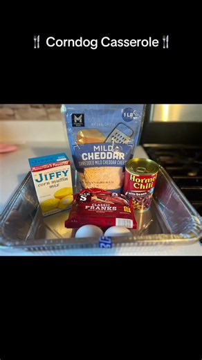 🌭🧀 CORN DOG CASSEROLE! 🌽 🚨 STOP SCROLLING! Busy moms, this one's for YOU! 🙌 Need a quick, easy, budget-friendly dinner that the whole family will love?! 😍 This Chili Cheese Corn Dog Casserole is the ultimate comfort food! Minimal ingredients, easy prep, and hardly any cleanup! ❤️ 🛒 What You'll Need: 🌭 1 package of hot dogs 🥫 1 can of chili with beans 🌽 1 box Jiffy Corn Muffin Mix 🧀 Shredded cheddar cheese 🥚 1 egg 🥛 1/3 cup milk 👩‍🍳 Let's Make Dinner! 1️⃣ Preheat oven to 400°F. 2️⃣
