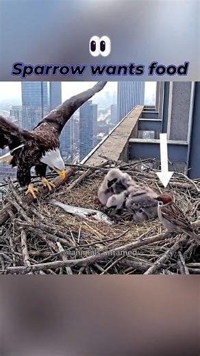 Eagle Cam – Bold Sparrow, Bad Decision #eaglecam #sparrow #eagle #babyeagle #nestcam #cooked #viral