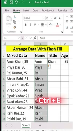 Arrange Mixed Data With Flash Fill In Ms Excel Sheet ||