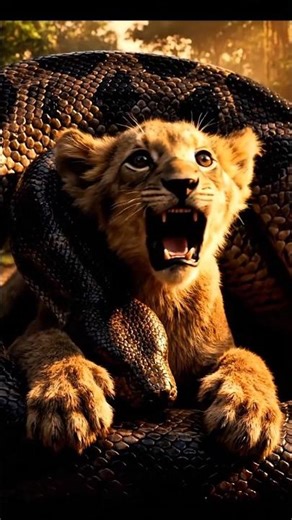 Giant Python Attacks Lion Cub… Then the Pride Arrives 🦁🔥 #shortvideo #animalover #trending #usa
