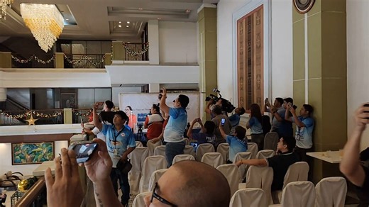 WATCH: The ground shaking caused by the magnitude 6.4 earthquake was also felt during a press conference, with chandeliers seen swaying inside a hotel in Davao City on Wednesday morning. | via Hernel Tocmo, ABS-CBN News | ABS-CBN News
