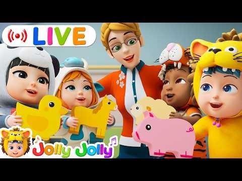 🔴LIVE: Farm Animal Sounds | Old MacDonald Had A Farm, Three Little Kittens + More | Jolly Jolly