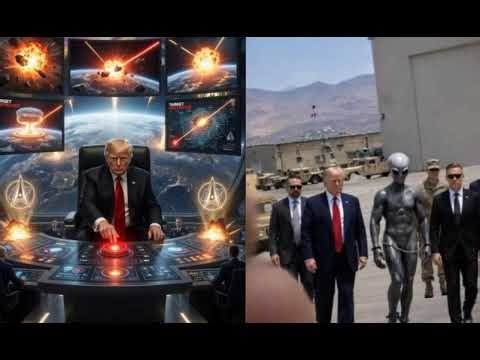 Trump Posts Cryptic Images of Walking with Alien, Pressing RED BUTTON Dropping Nukes from Space