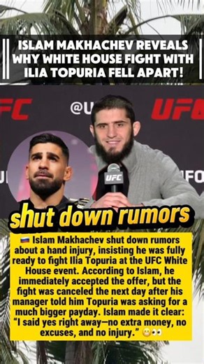 💥Islam Makhachev Reveals why white house fight with Ilia Topuria Fell Apart #islammakhachev