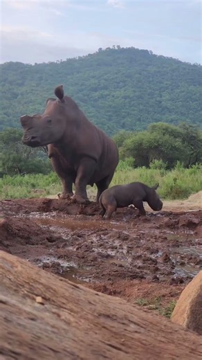 Baby rhino living its best life