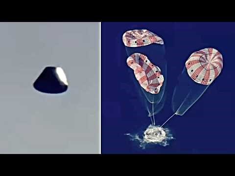 NASA 4K Artemis II Splashdown on Earth Back from Moon: Full Capsule Reentry and Parachute Deployment