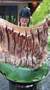 Cooking yummy pan of pork and eat with fresh vegetable recipe