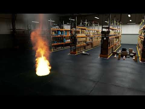 Isaac Sim Factory Fire Emergency Simulation | Worker Collapse | Fire-Focused View 1