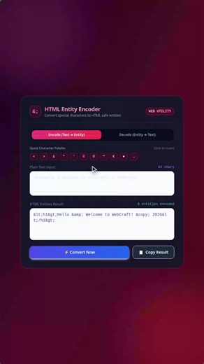 HTML Entity Encoder & Decoder in JavaScript & Tailwind CSS | #Shorts