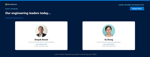 Azure Incident Retrospective - Please register! Session 1 - Tracking ID: 5GP8-W0G | Microsoft Community Hub
