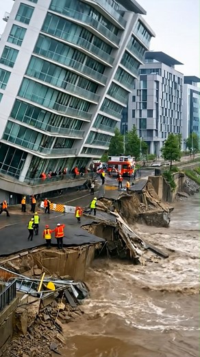 Extreme Flood Disaster: High-Rise Building Collapses Into River#FloodDisaster #BuildingCollapse #NaturalDisaster #UrbanDisaster #ExtremeWeather | Fkasdeu