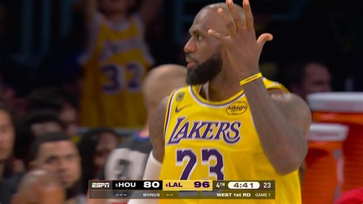 LeBron James gets the left-handed layup to fall