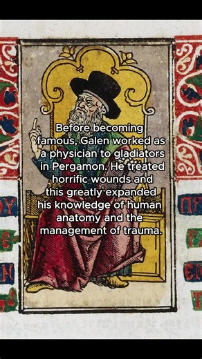 Before becoming famous, Galen worked as a physician to gladiators in Pergamon. He treated horrific wounds and this greatly expanded his knowledge of human anatomy and the management of trauma. #galen #historytok #pergamon #ancienthistory #medicinehistory